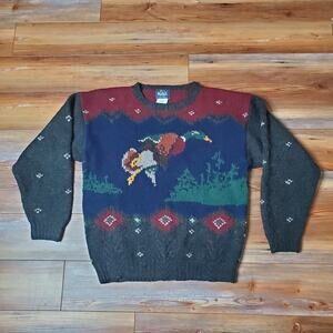 Vintage WOOLRICH Mallard Duck Sweater Detail 100% Wool Mens Size Large L
